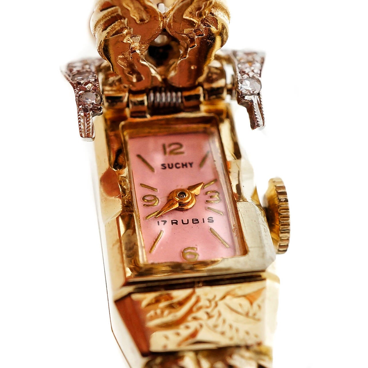 Women's Lady's Diamond Buckle Yellow Gold Covered Wristwatch