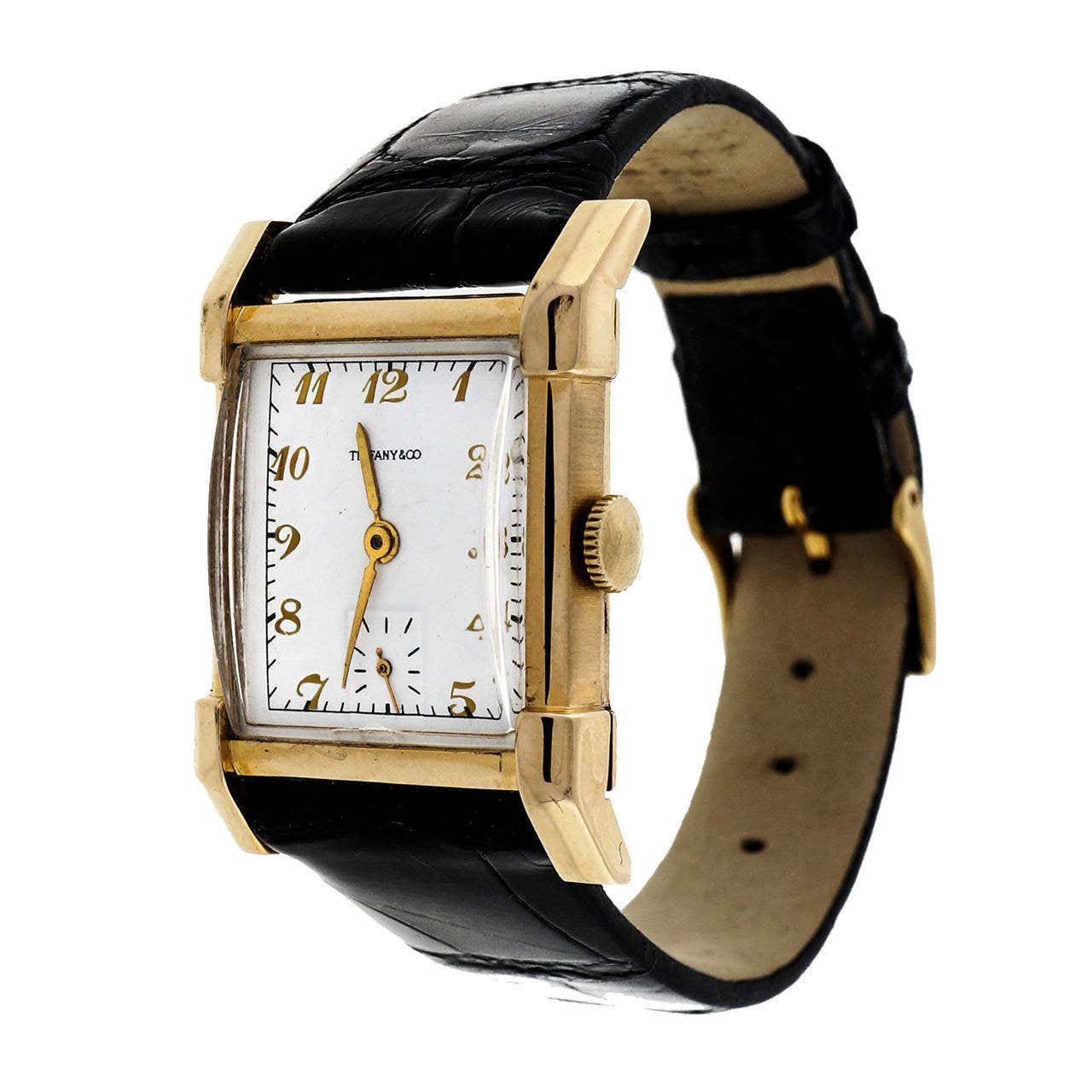 Longines Tiffany and Co. Yellow Gold Rectangular Wristwatch at 1stDibs ...