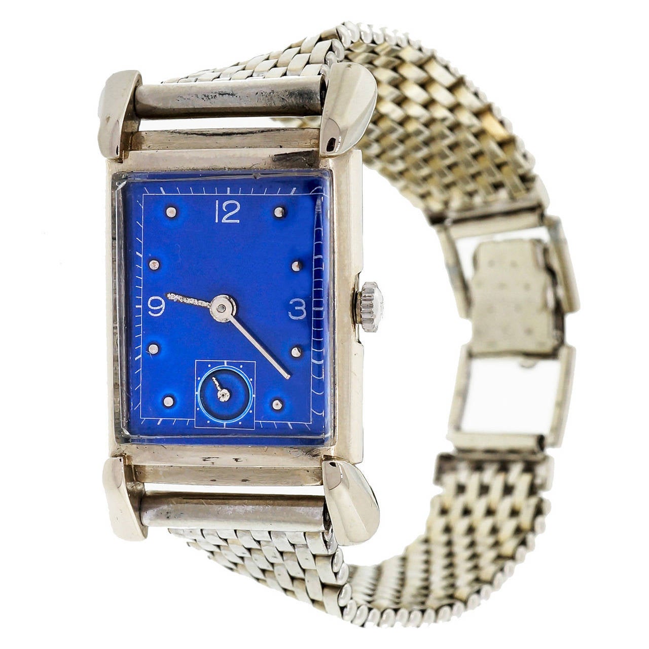 Bulova White Gold Academy Award Wristwatch with Custom-Colored Dial circa 1949