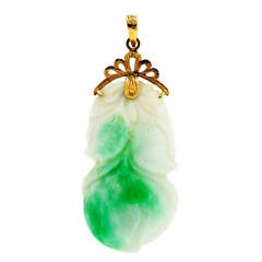 Jadeite Natural Untreated Carved Yellow Gold Pendant