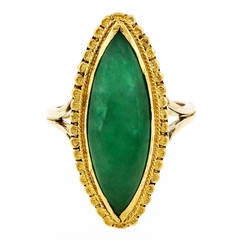 Natural Jadeite Jade Marquise Yellow Gold Ring 5