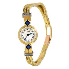 Retro Cartier Lady's Yellow Gold, Sapphire and Diamond Bracelet Watch