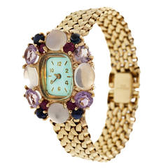 Lady's Yellow Gold Multi-Stone Wristwatch circa 1950s 2