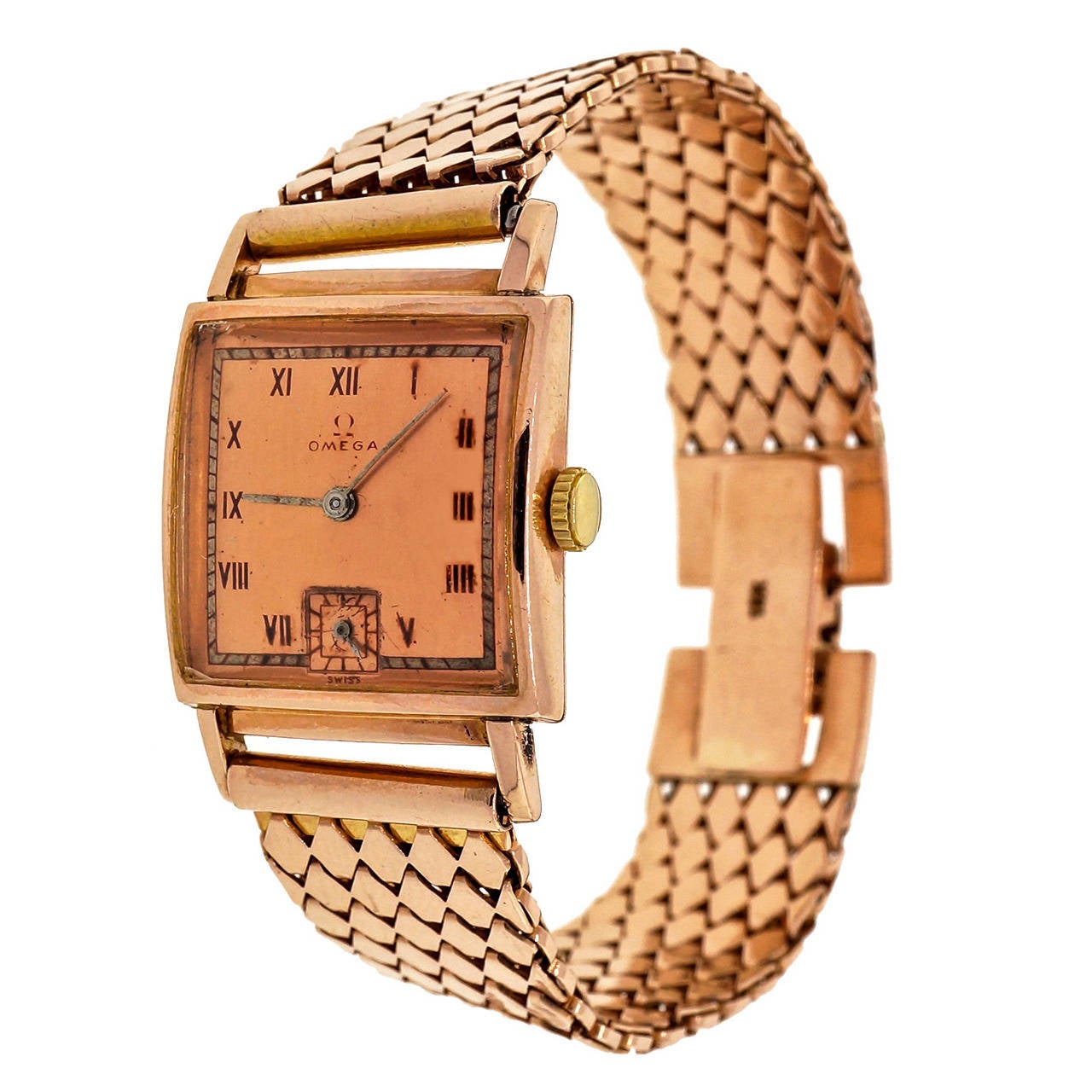 Omega Rose Gold Square Wristwatch, circa 1940s