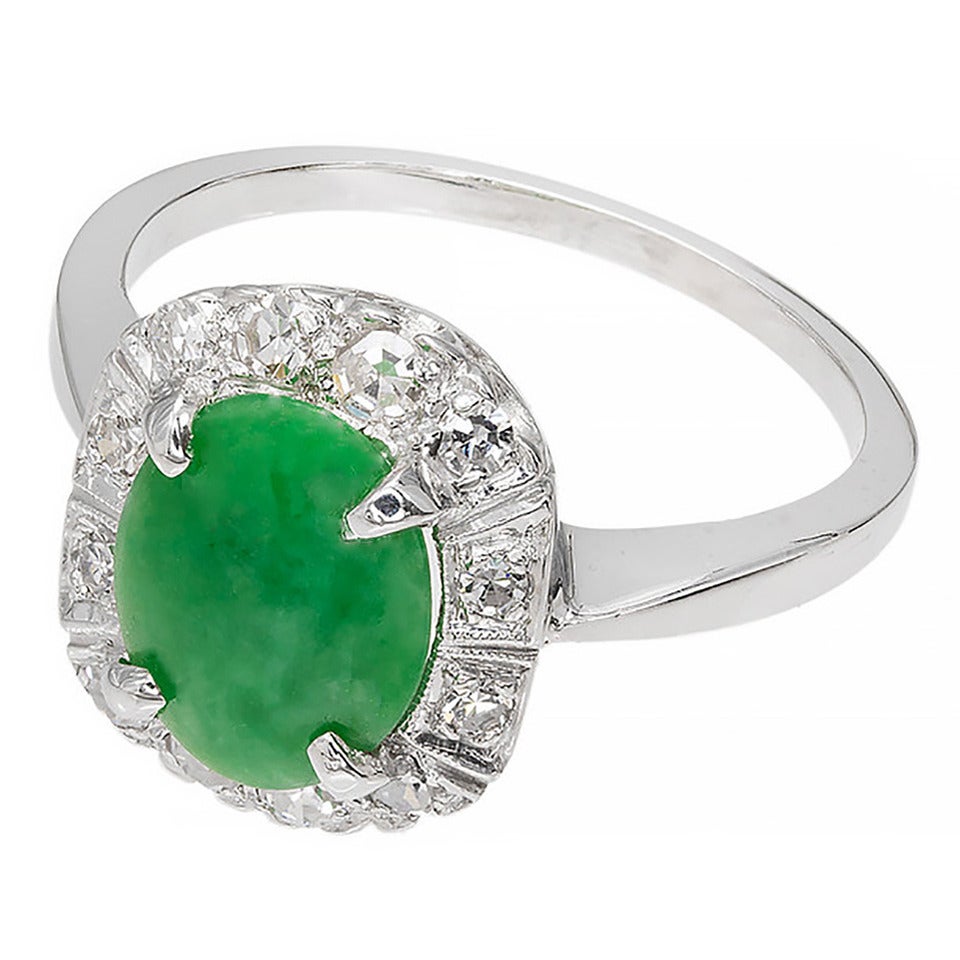 Jadeite Natural Jade Diamond White Gold Ring