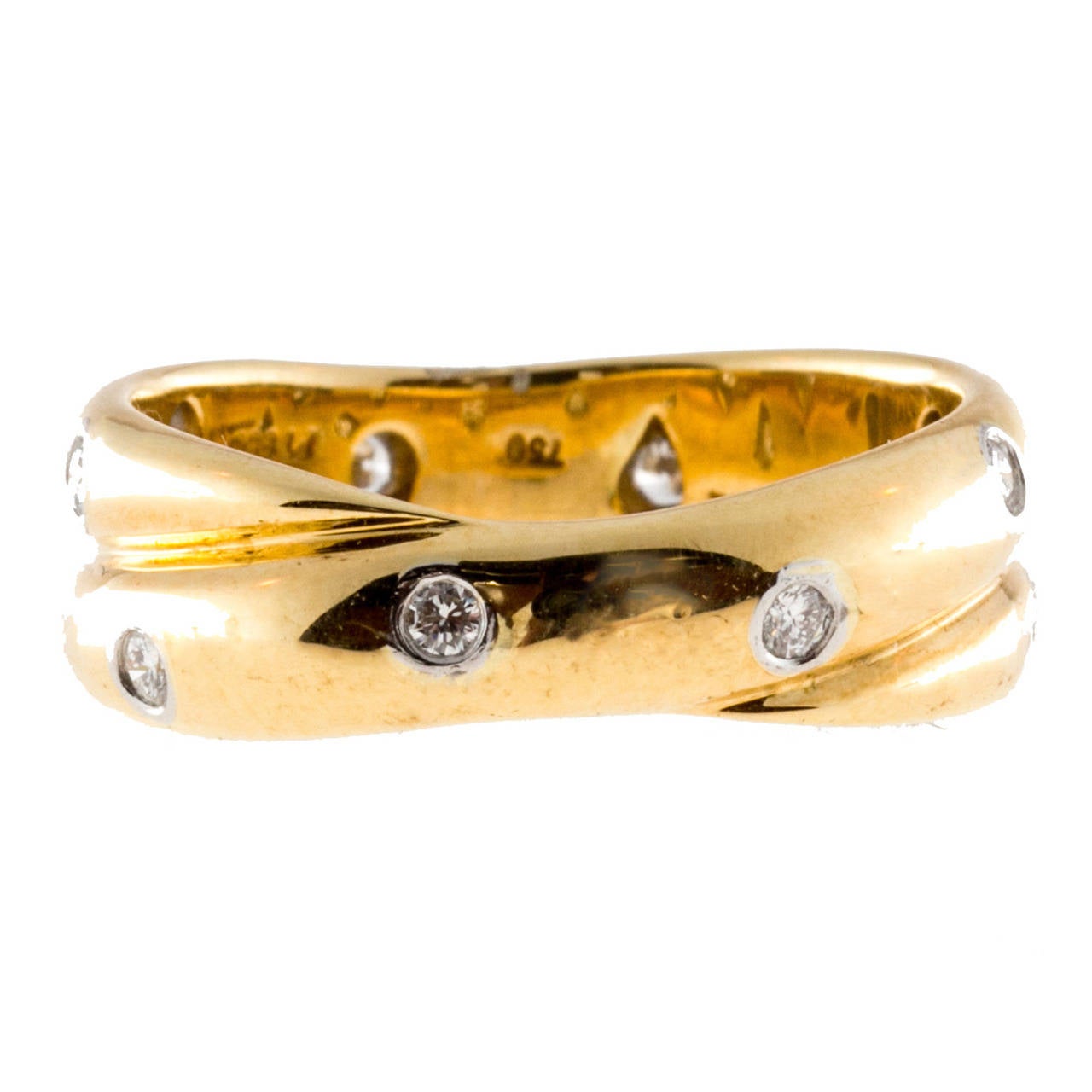 Tiffany & Co. Diamond Gold Platinum Double Band Crossover Ring