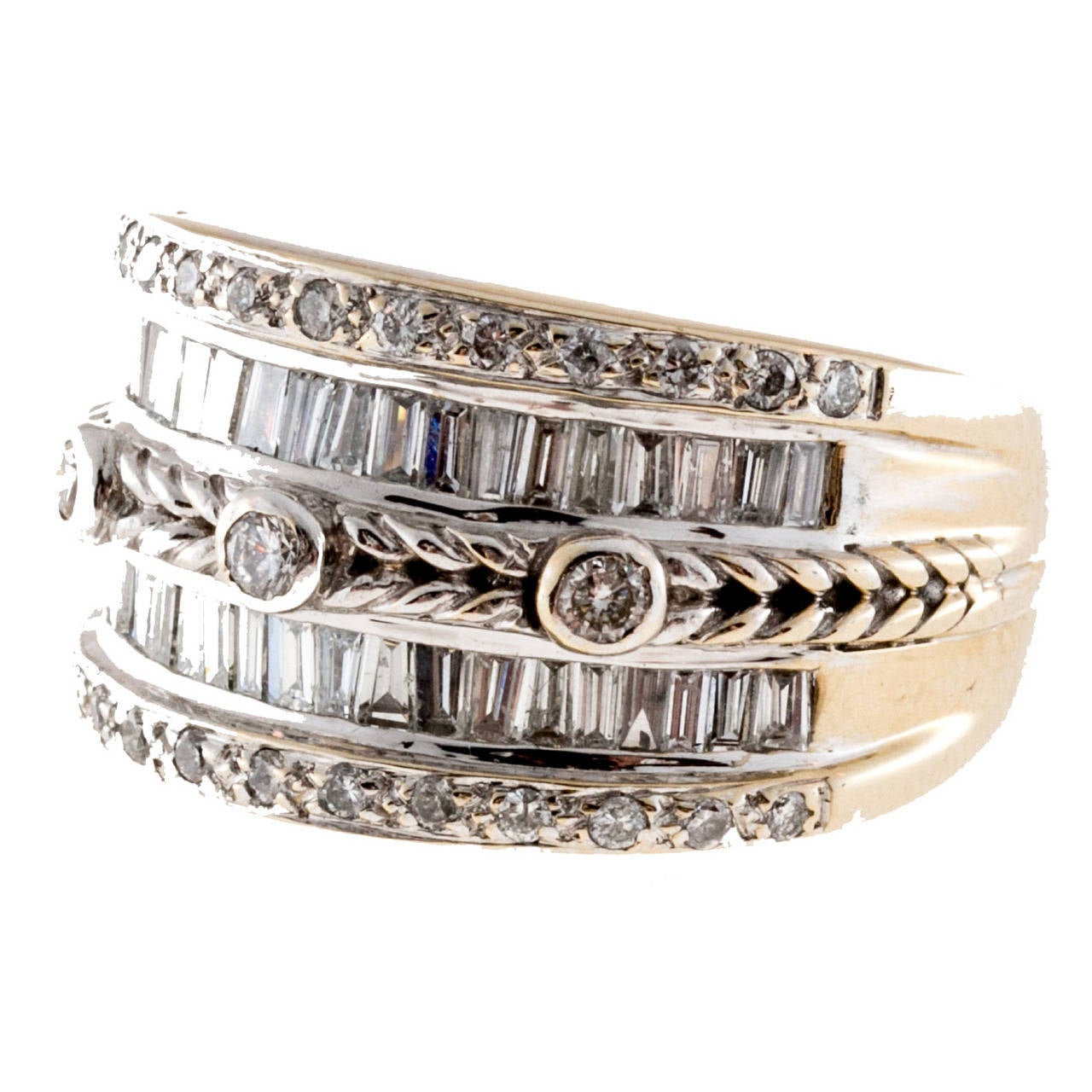 Diamond White  Gold  Wide  Wedding  Band  Ring  at 1stdibs