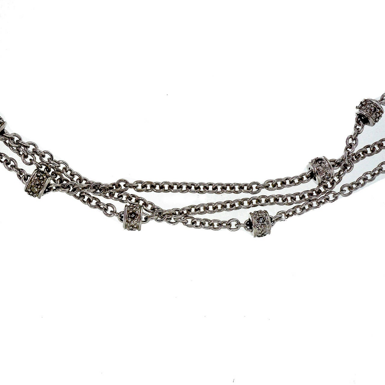 Three Strand Diamond Rondelle White Gold Necklace Chain