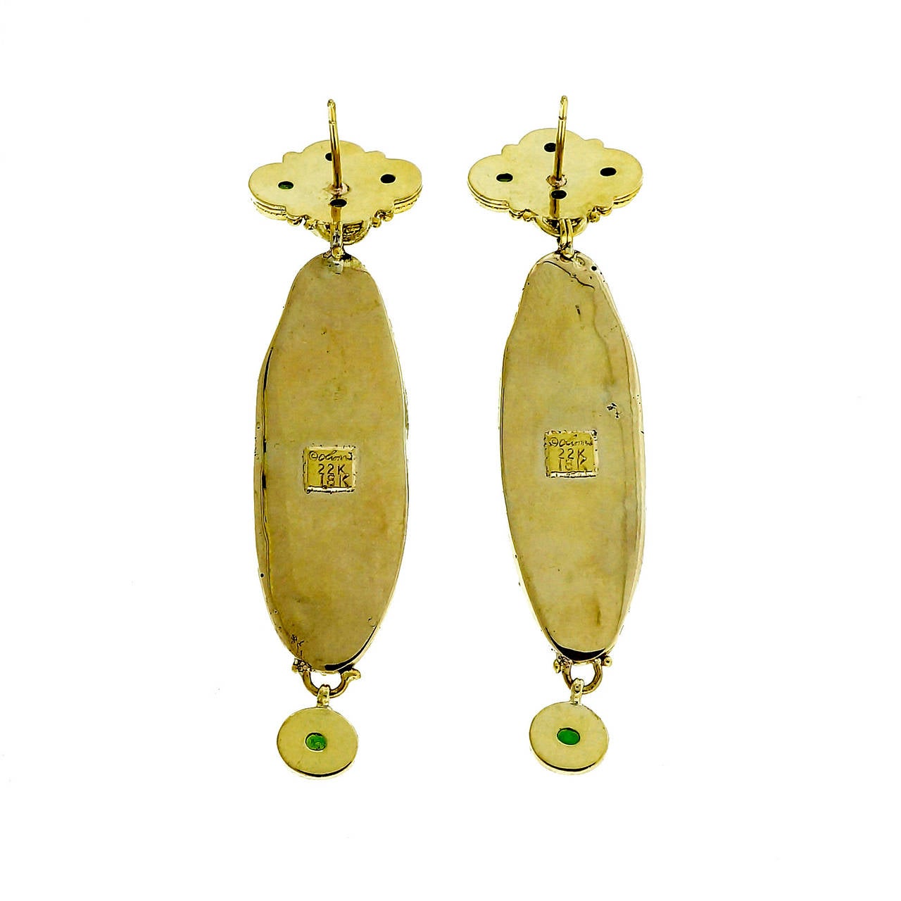 Modern Luna Felix Green Scarab Tourmaline Yellow Gold Granulated Earrings