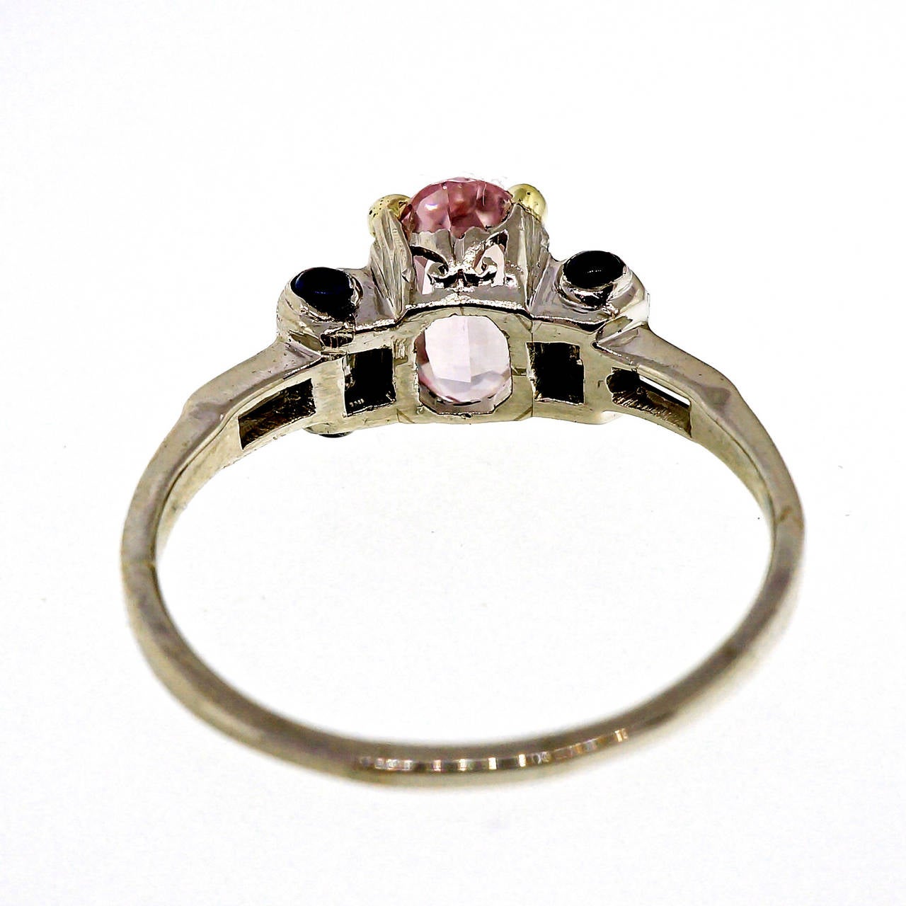 Women's Art Deco Natural Pink Sapphire Diamond Platinum Engagement Ring