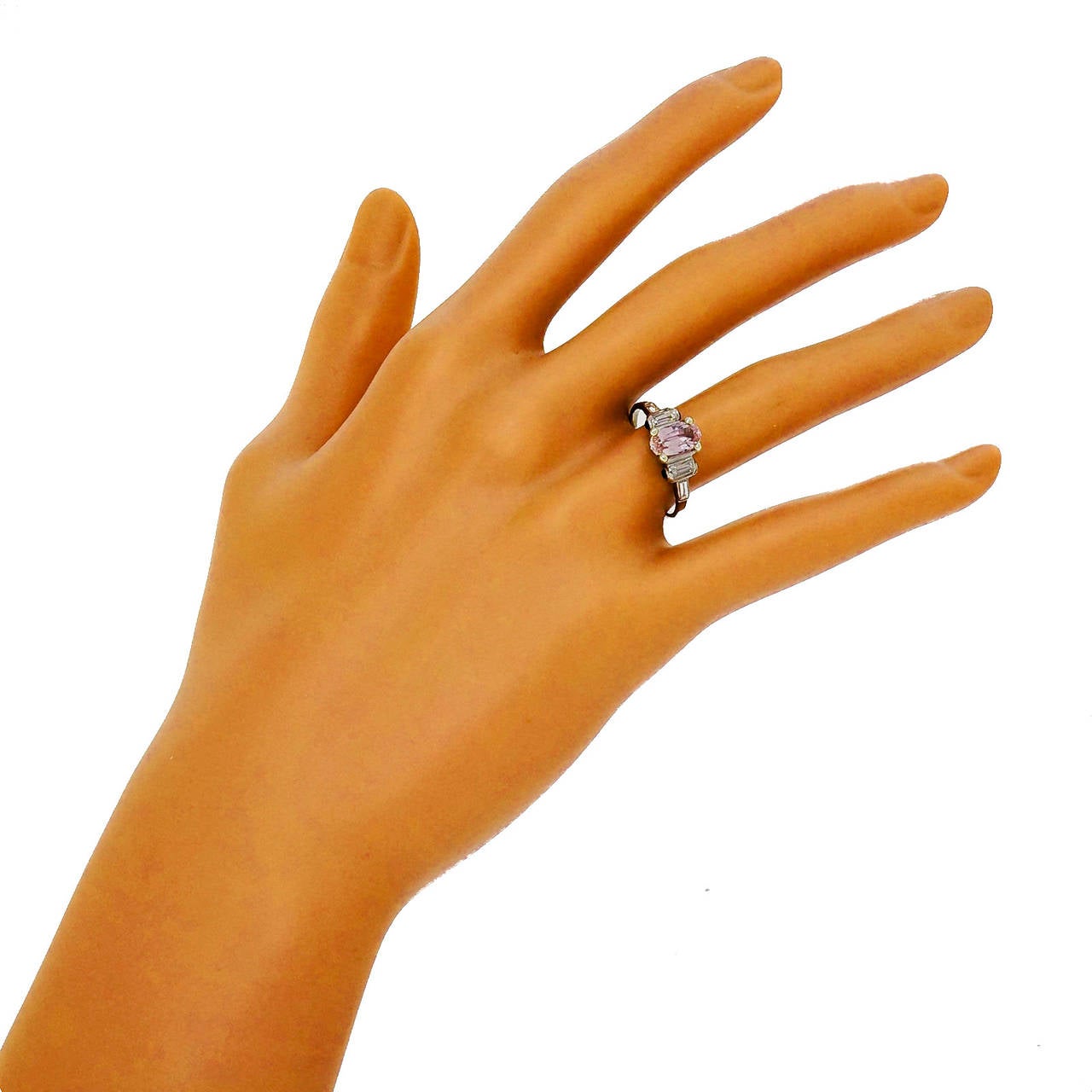 Art Deco Natural Pink Sapphire Diamond Platinum Engagement Ring 1