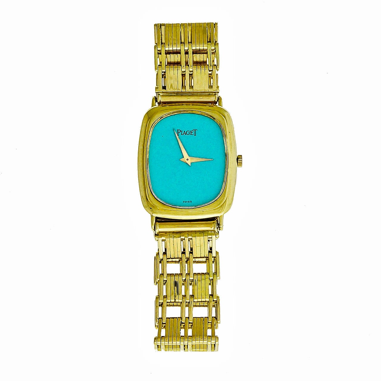 Piaget Lady's 18k Yellow Gold Wristwatch With Custom-Colored Dial circa 1970s, Ref. 9251, manual-wind movement, cal. P92. Refinished custom-colored dial.

18k yellow gold
Length: 35.56mm
Width: 25.5mm
Case thickness: 5mm
Bracelet width at