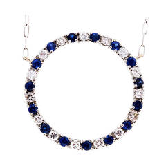 Sapphire Diamond Platinum Circle Pendant on Chain