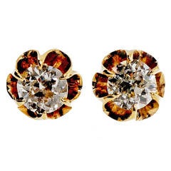 Victorian European Cut Diamond Rose Gold Stud Earrings 12
