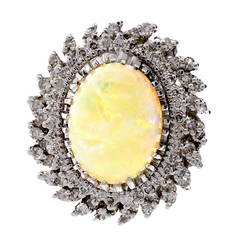 Mid Century Opal Diamond White Gold Ring 5