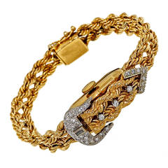 Lady's Diamond Buckle Yellow Gold Covered Wristwatch 6