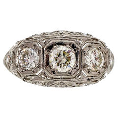 Antique Art Deco Filigree Diamond Platinum Dome Ring