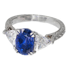 Peter Suchy Blue Oval Sapphire Trilliant Diamond Platinum Ring