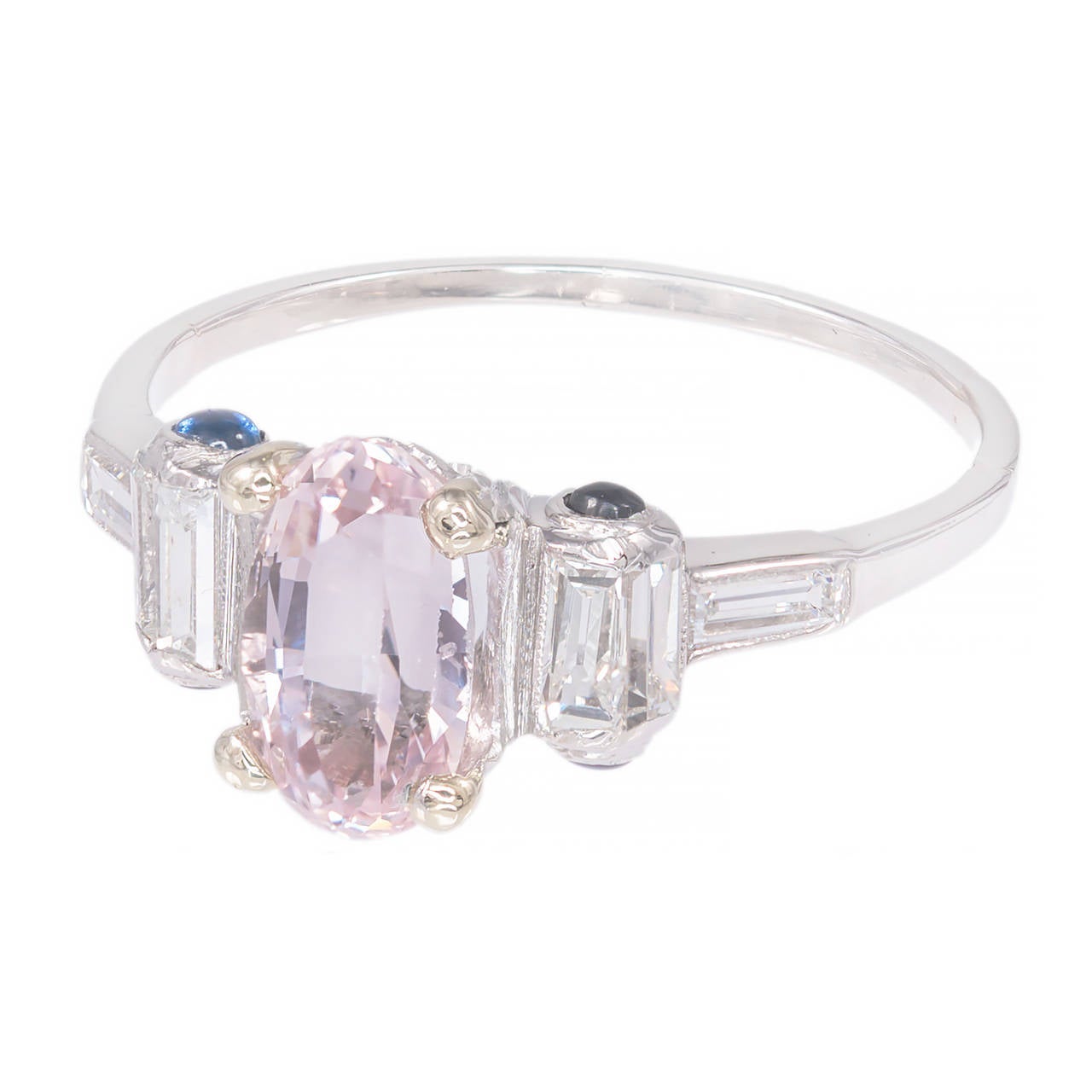 Art Deco Natural Pink Sapphire Diamond Platinum Engagement Ring 3