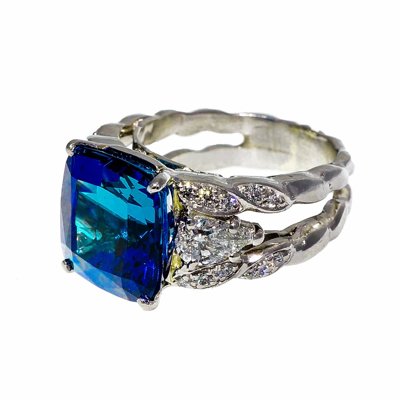 Art Deco Bright Blue Tanzanite Diamond Platinum Ring