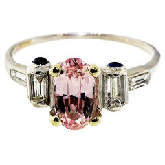 Art Deco Natural Pink Sapphire Diamond Platinum Engagement Ring