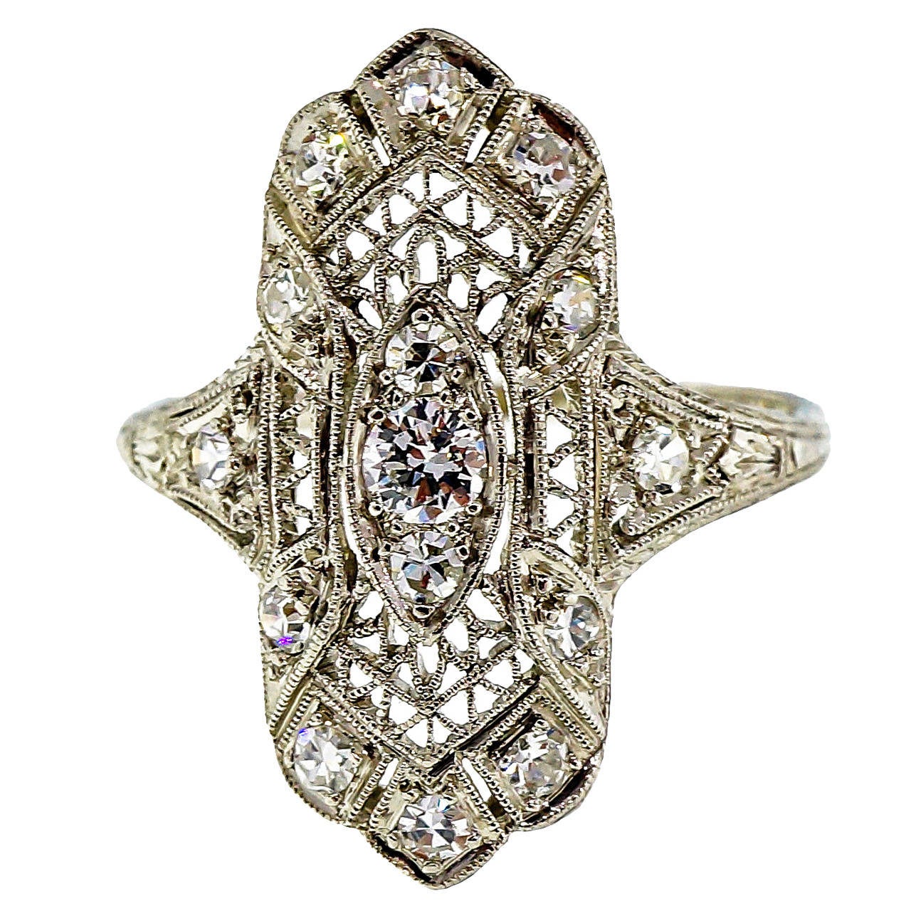 Edwardian Art Deco Diamond Platinum Ring For Sale at 1stdibs
