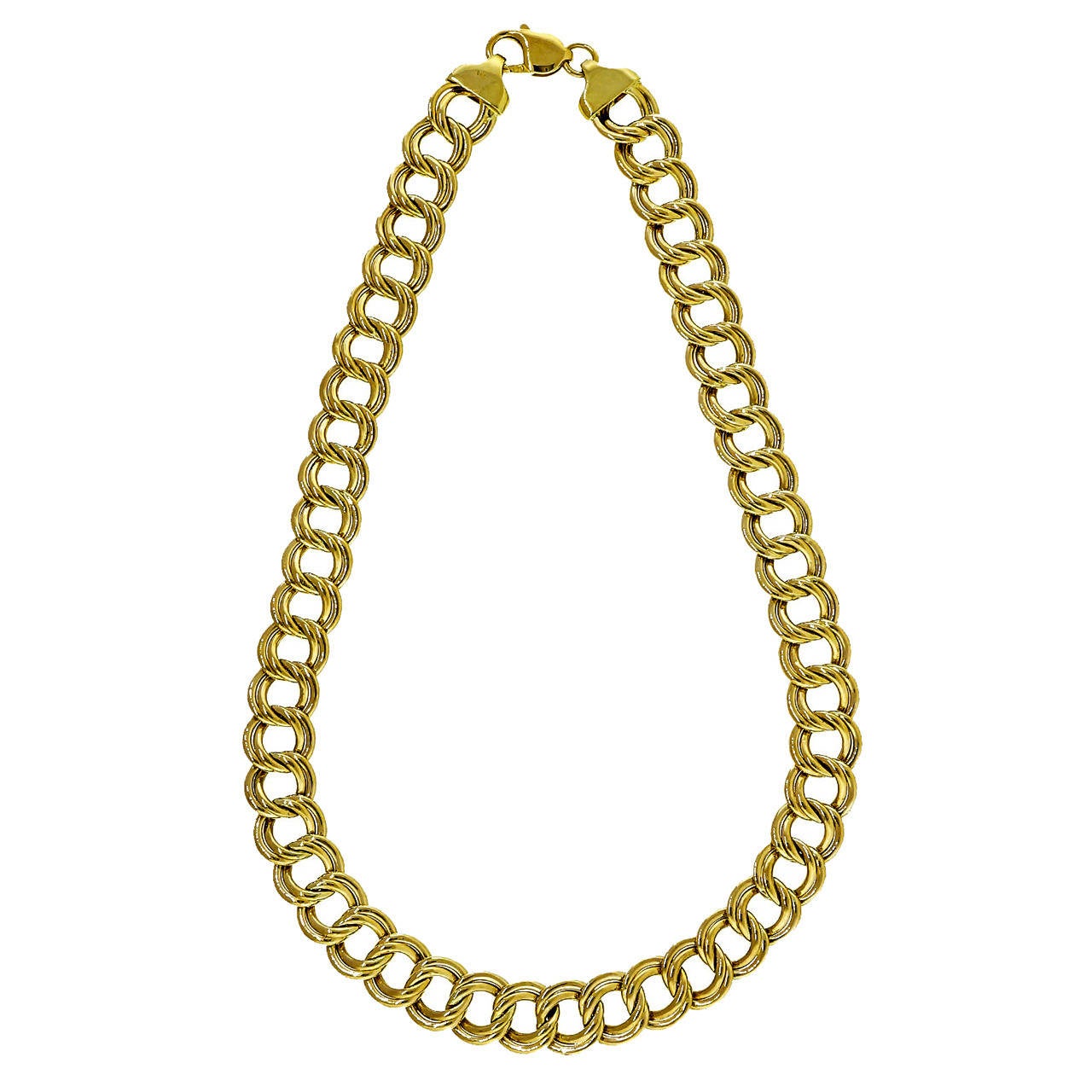 Double Swirl Yellow Gold Chain Link Necklace For Sale at 1stdibs