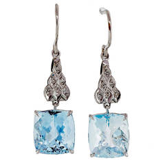 Aquamarine Diamond White Gold Dangle Earrings
