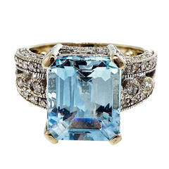 Vintage LeVian Aquamarine Diamond White Gold Ring