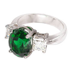Natural Untreated Tsavorite Garnet Diamond Platinum Ring