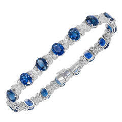 Cornflower Blue Oval Sapphire Diamond White Gold Bracelet 1