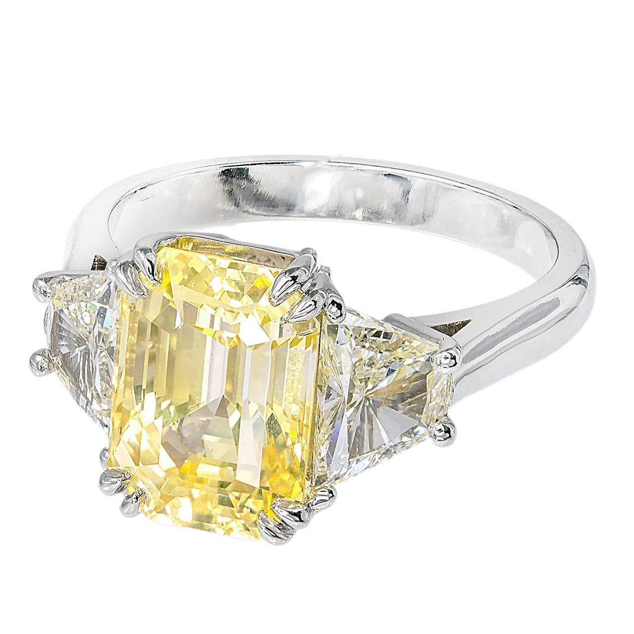 Emerald Cut Yellow Sapphire Trapezoid Diamond Ring
