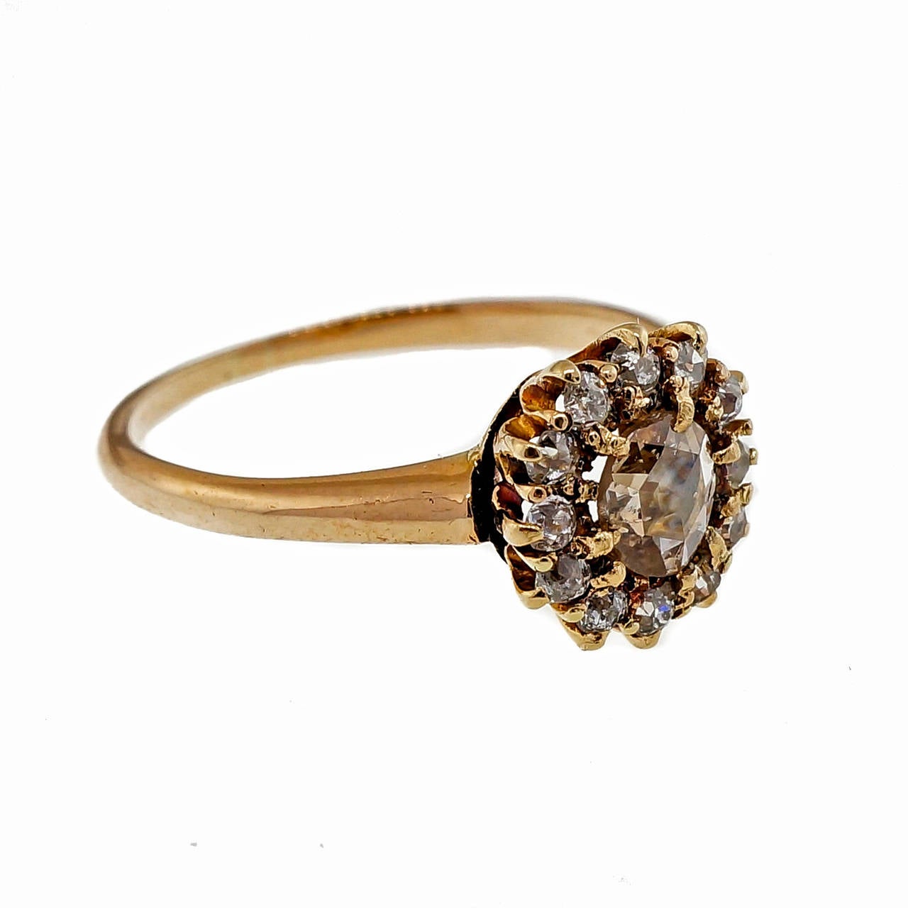 Victorian Diamond Pink Gold Engagement Ring In Good Condition In Stamford, CT