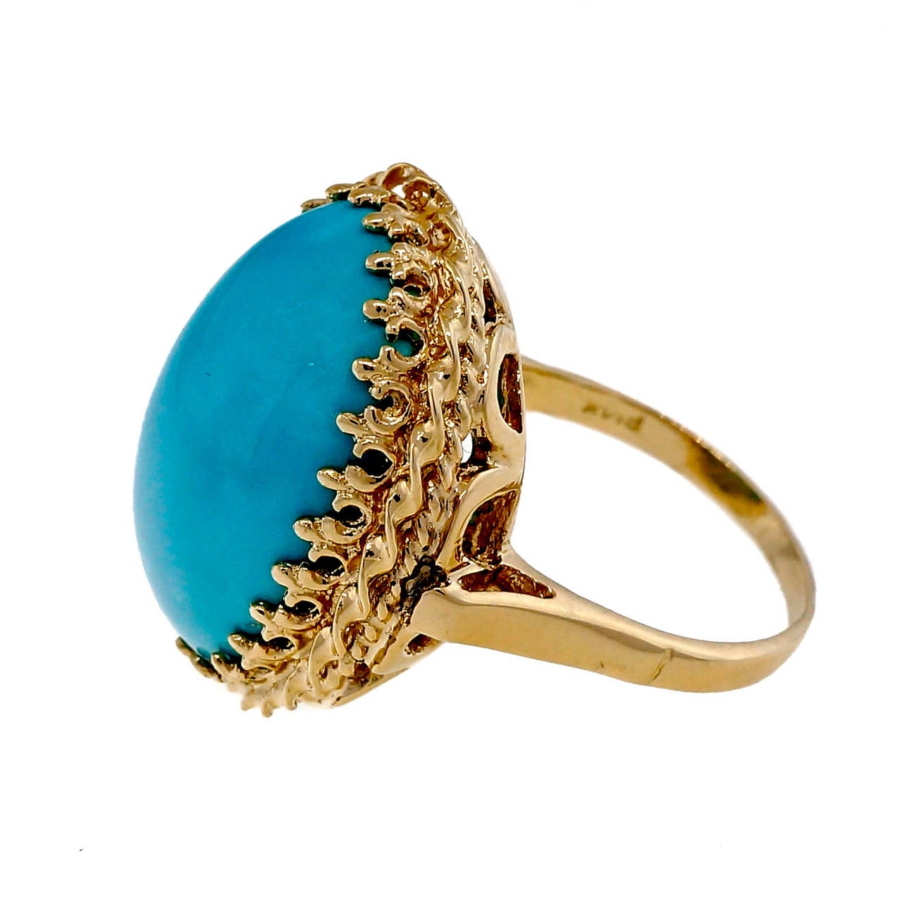 Persian Natural Turquoise Pink Gold Ring In Good Condition In Stamford, CT