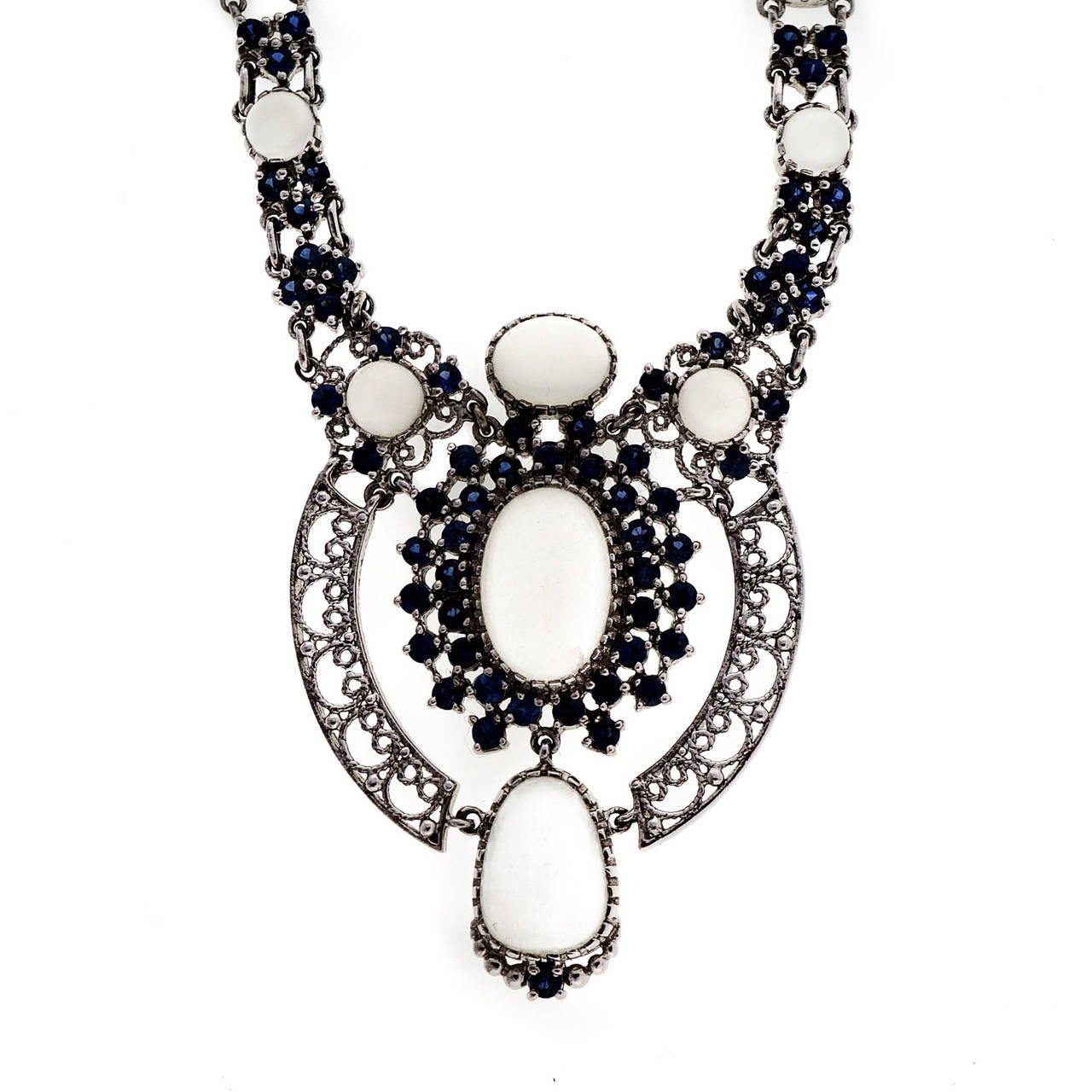 Moonstone Sapphire White Gold Necklace For Sale at 1stdibs