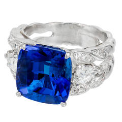 Bright Blue Tanzanite Diamond Platinum Ring