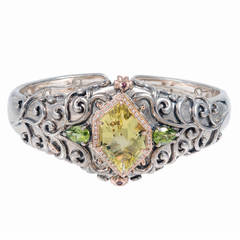 Bellari Green Quartz Peridot Diamond Silver Pink Gold Bangle Bracelet