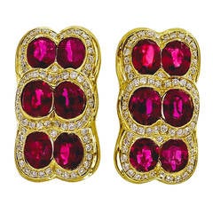 Spark Red Ruby Diamond Yellow Gold Earrings 4
