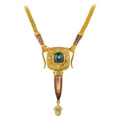Luna Felix Granulated Handmade Green Pink Tourmaline Diamond Pendant 9