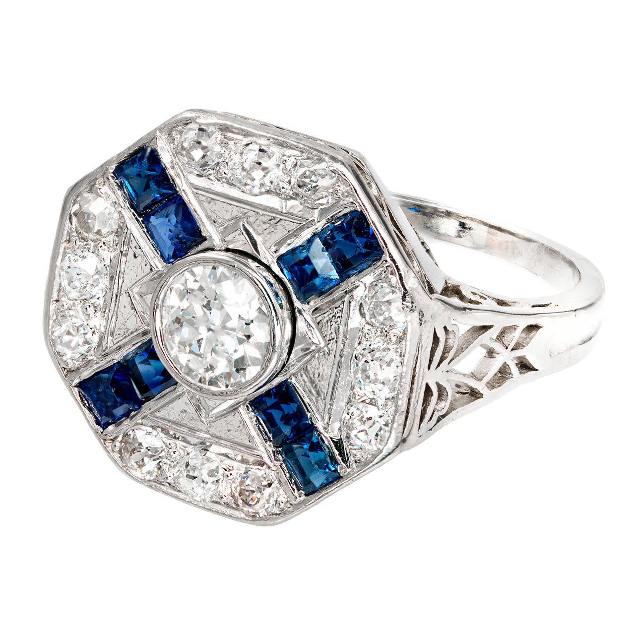 Art Deco Sapphire Diamond Platinum Ring