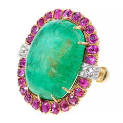 Natural No Heat Emerald Rose Natural Sapphire Gold Ring 7