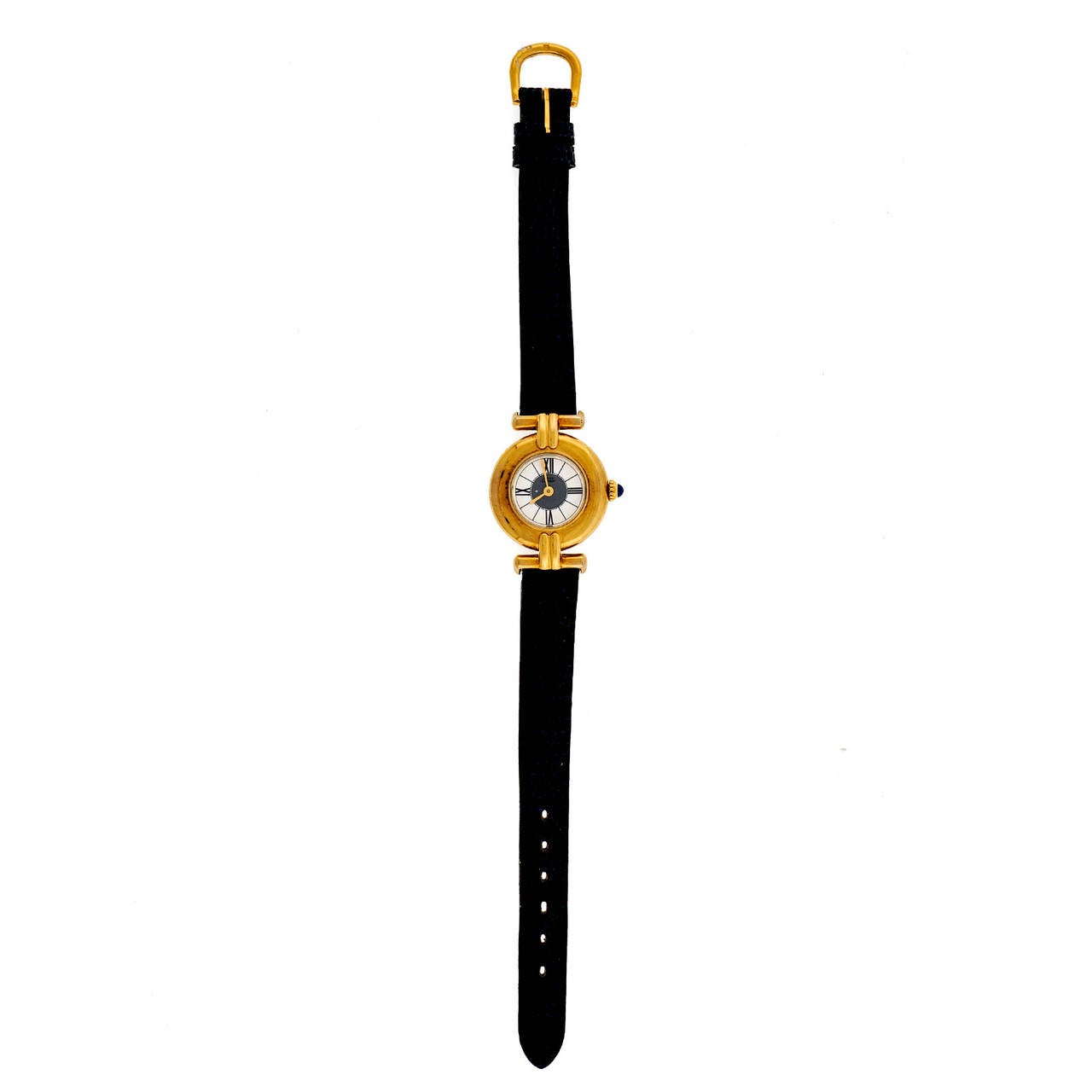 Cartier Lady's Gilt Silver Vermeil Wristwatch with Quartz Movement.

Silver gilt
Length: 31mm
Width: 23.9mm
Case thickness: 5.85mm
Strap width at case: 11mm
Dial: Original three-tone Cartier
Outside case: Cartier Paris Vermeil Quartz 104945