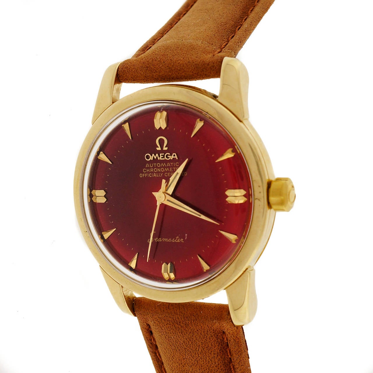 Omega Yellow Gold Seamaster Wristwatch with Custom-Colored Dial In Good Condition In Stamford, CT