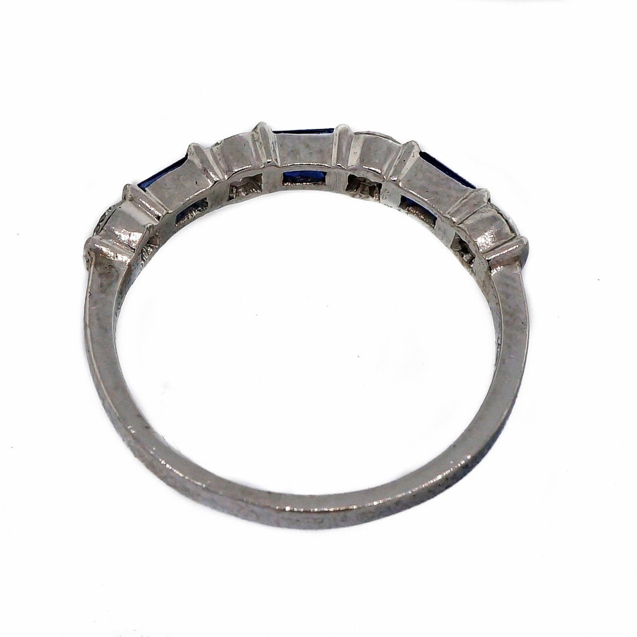 Tiffany & Co. Sapphire Diamond Platinum Wedding Band Ring In Good Condition In Stamford, CT