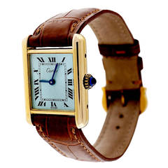 Cartier Lady's Gilt Silver Tank Wristwatch with Custom-Colored Dial