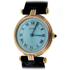 Cartier Lady's three color Gold Custom Colored Dial Trinity Quartz Wristwatch 