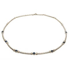 Sapphire Cabochon White Gold Braided Necklace