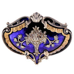 Georgian Blue Enamel Diamond Silver Yellow Gold Pin 12