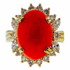 Certified Natural Orange Coral Diamond Yellow Gold Ring 9