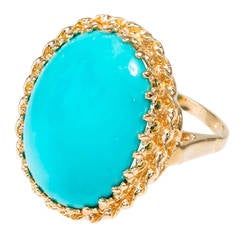Vintage Persian Natural Turquoise Pink Gold Ring